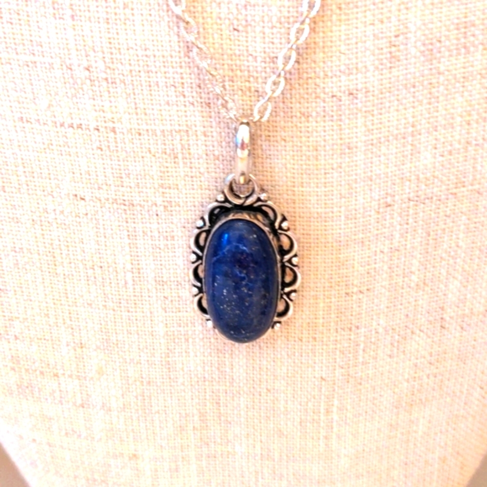 New Sterling silver Lapis Lazuli pendant Deep Blue Genuine Gemstone, Natural